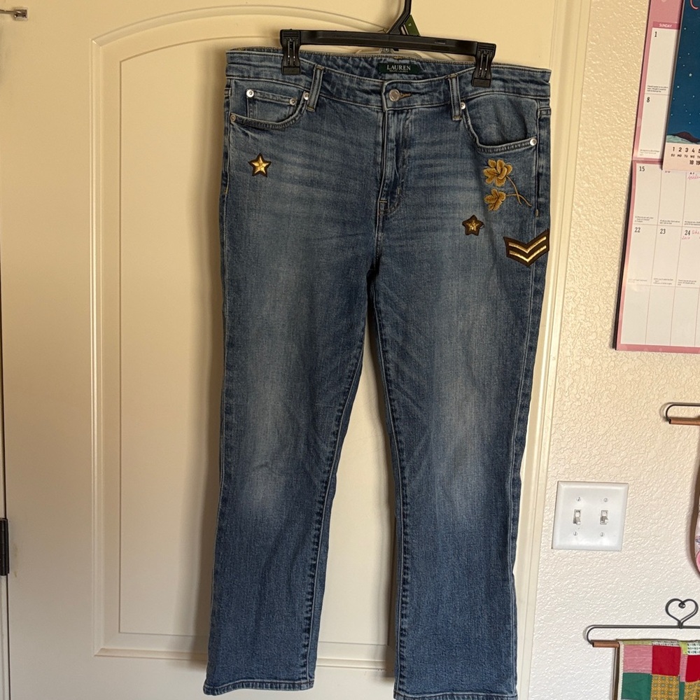 Lauren Ralph Lauren Blue Jeans with Gold Embroidery